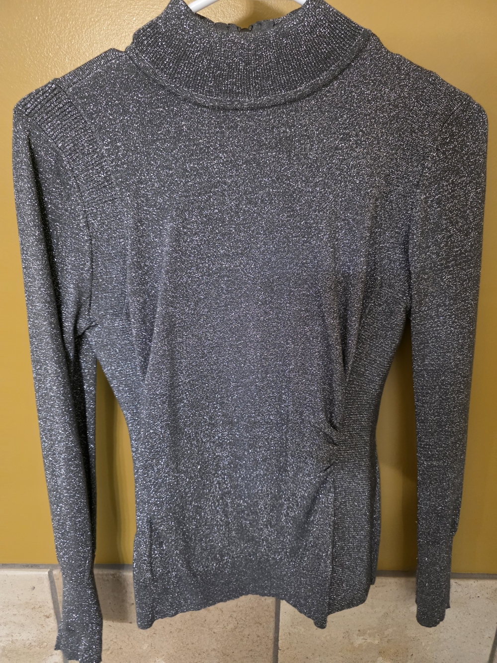 Cache Silver Metallic Turtleneck‎ Sweater Size M